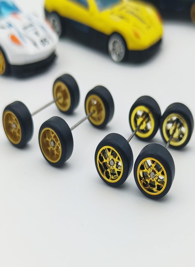 EarlyGlintsCX 1/64 Wheels and Tires Set - 10 Mixed/Random Electroplated Rubber Wheel Sets (5 Gold + 5 Silver Mixed) - Real Riders Wheel Rims & Tires, Compatible with Hot Wheels & Matchbox - Image 4